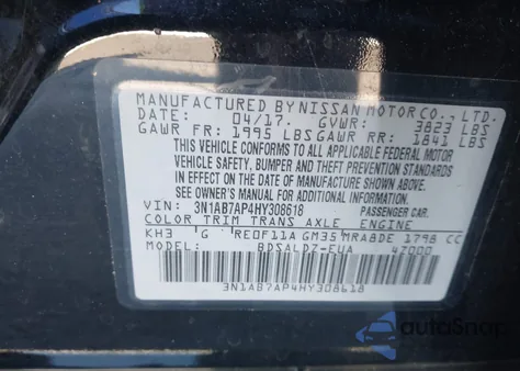 2017 Nissan Sentra Sv from USA, damaged, VIN 3N1AB7AP4HY308618